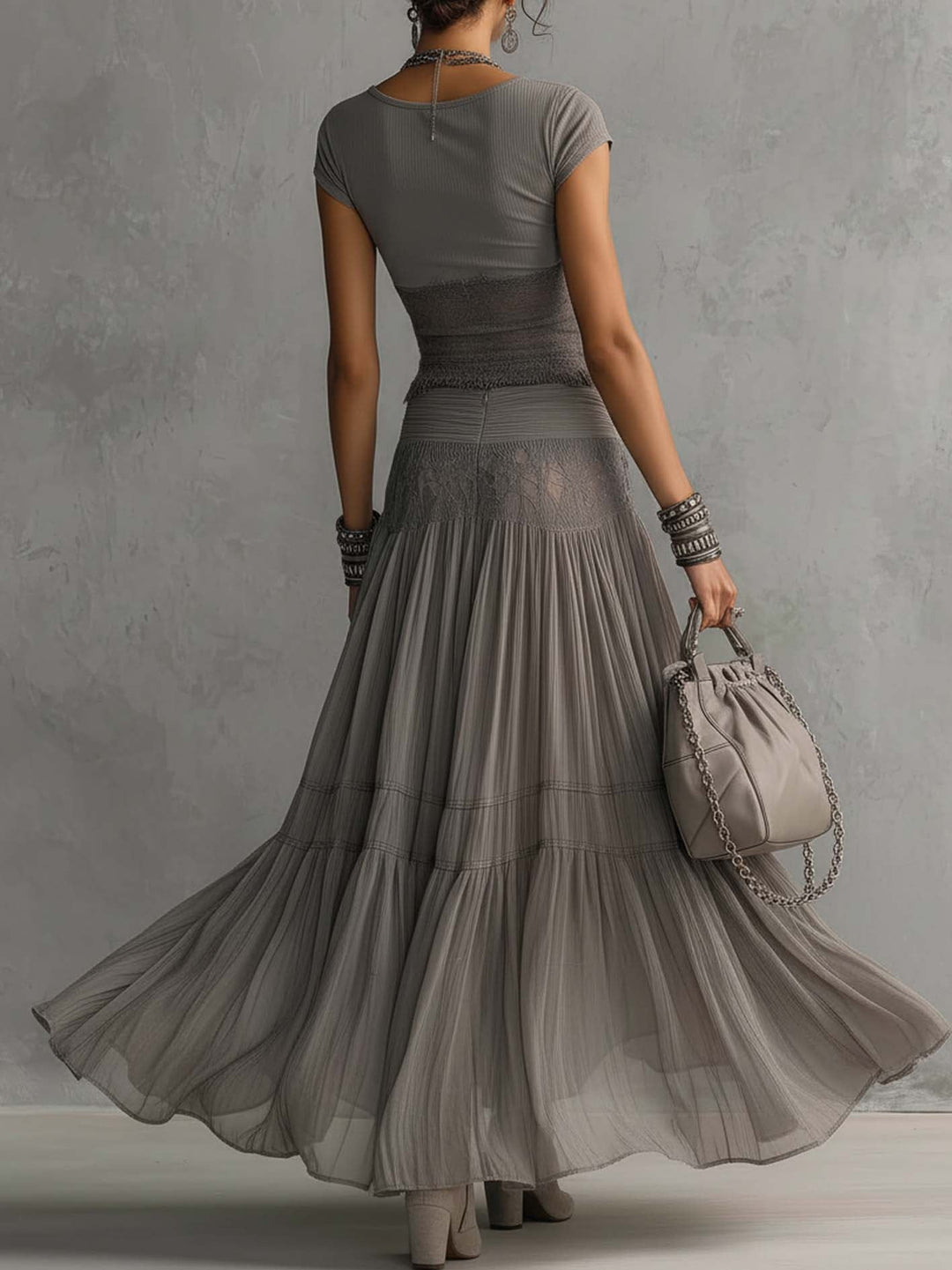 Elena™ | Conjunto de Top con Encaje y Falda Maxi Plisada