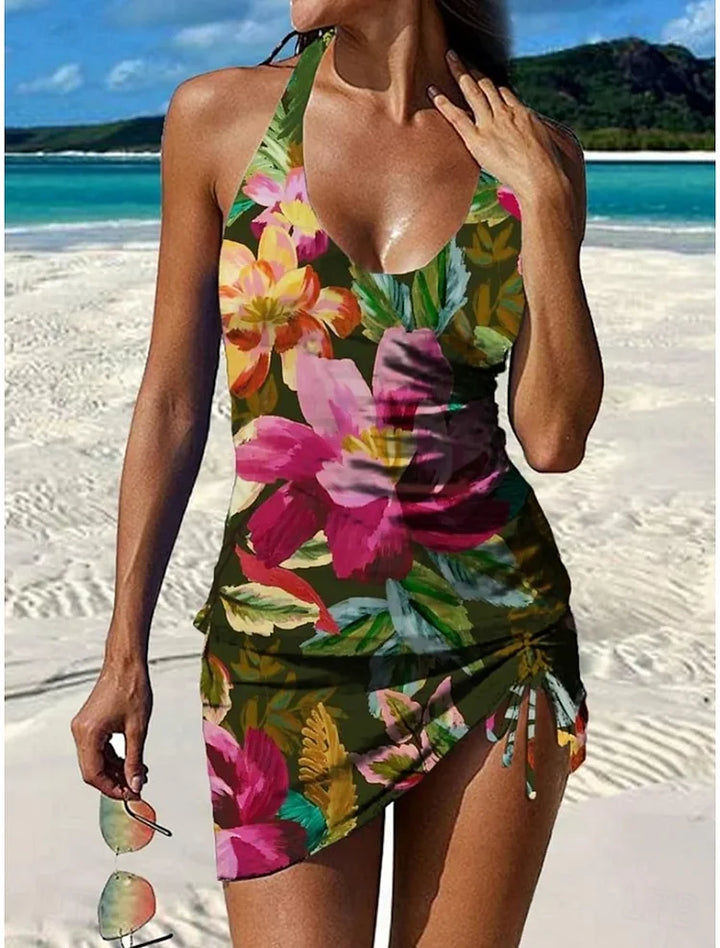 Camila™ | Conjunto de tankini floral con gráfico que cubre el vientre