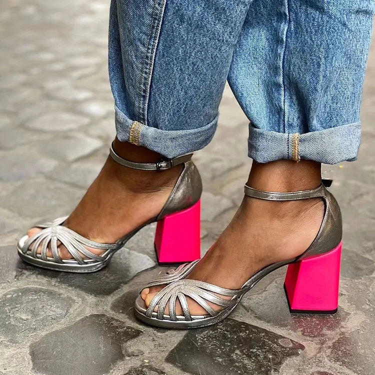 Sandalias de Tacón Bicolor