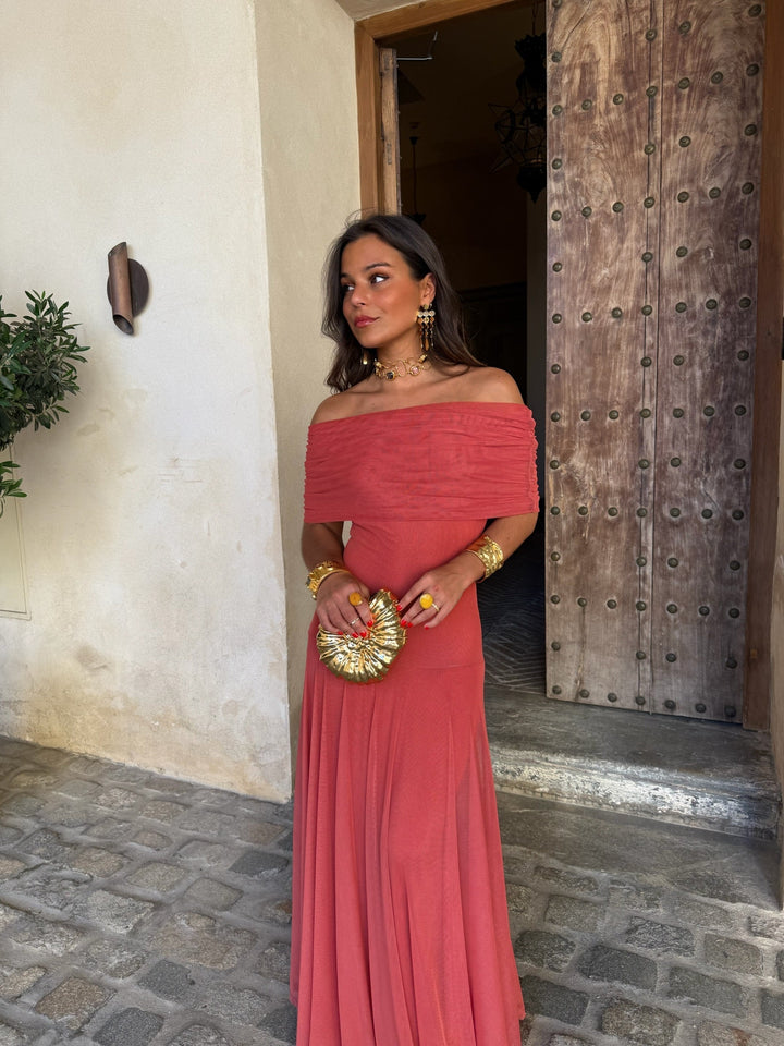 Toledo | Vestido Largo de Tul con Escote Bardot
