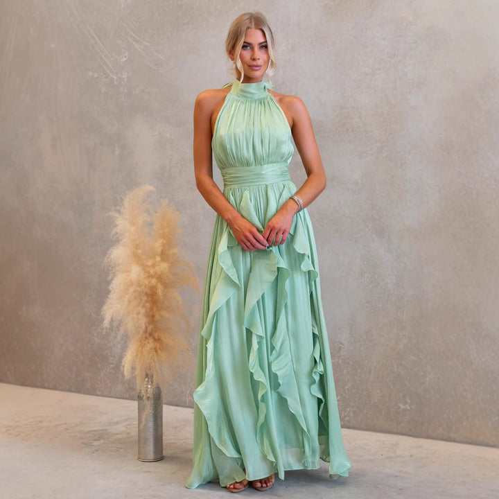 Vestido Maxi Halter con Volantes Celestia