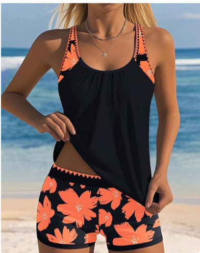Ellen | Conjunto de bañador tipo tank top con boxer floral