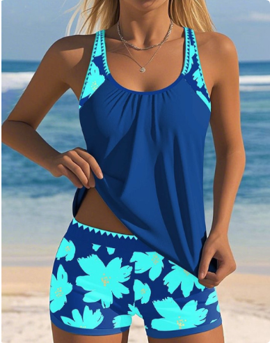 Ellen | Conjunto de bañador tipo tank top con boxer floral