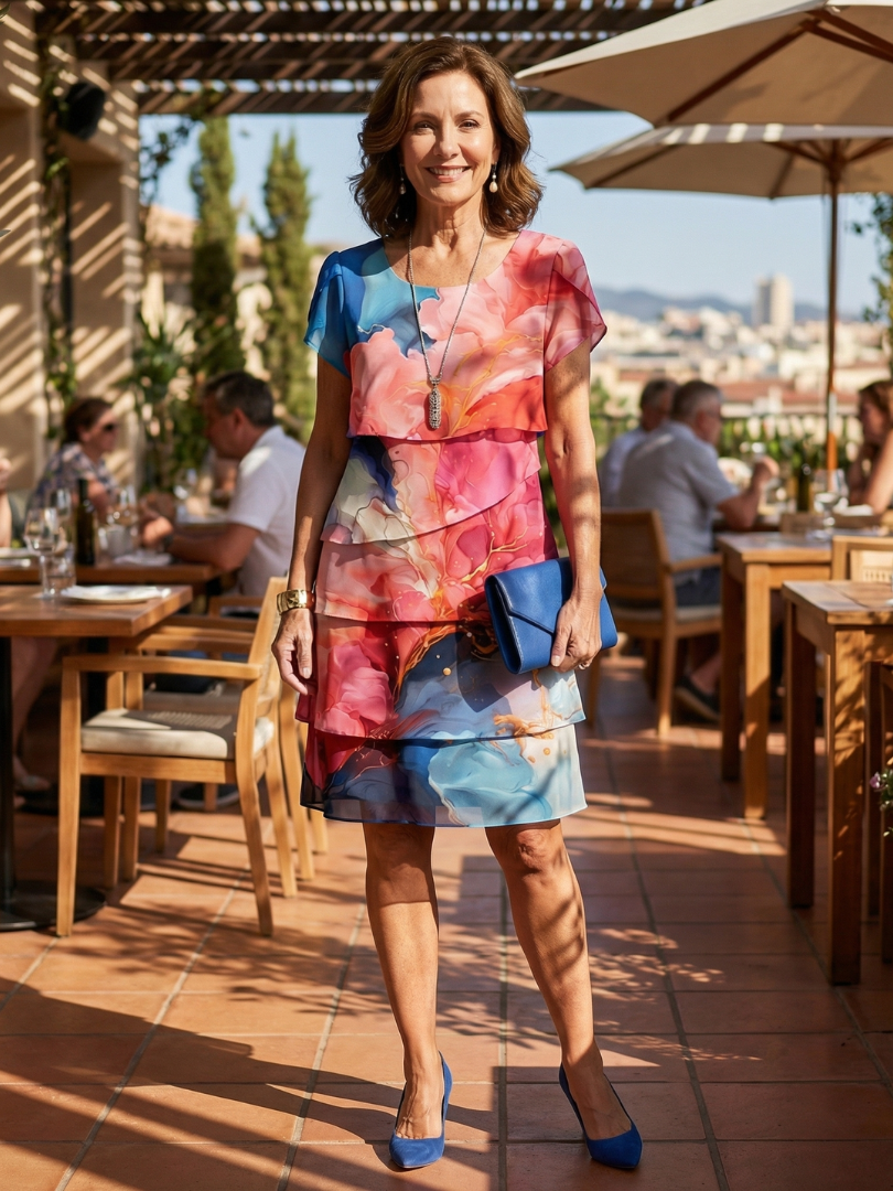 Mira™ | Vestido hasta la Rodilla con Estampado Mármol