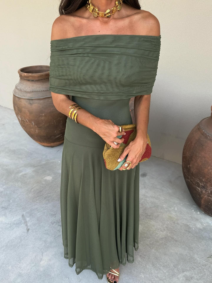 Toledo | Vestido Largo de Tul con Escote Bardot