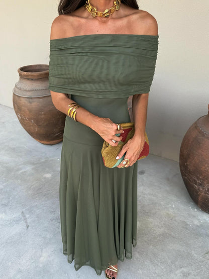 Toledo | Vestido Largo de Tul con Escote Bardot