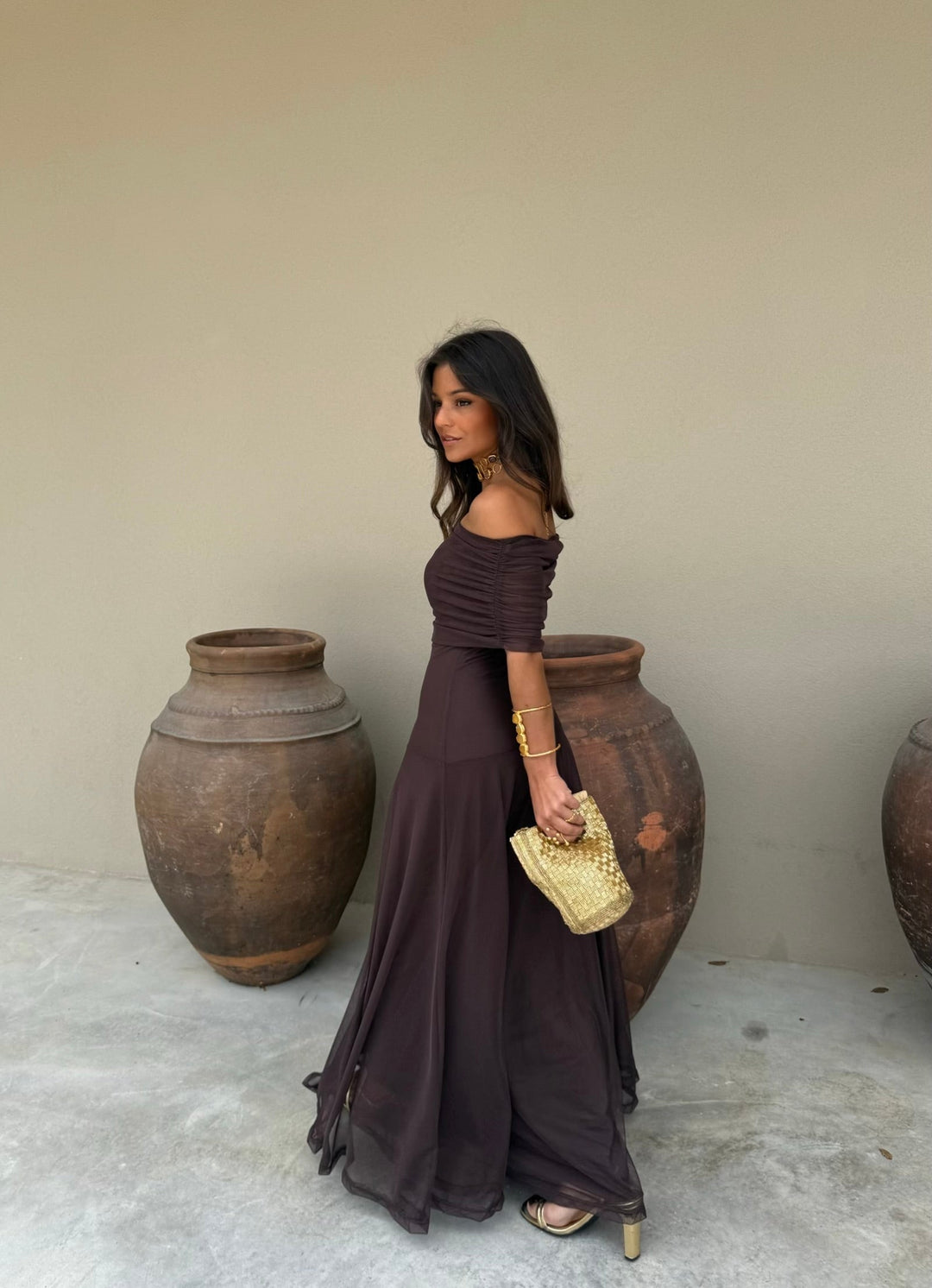 Toledo | Vestido Largo de Tul con Escote Bardot