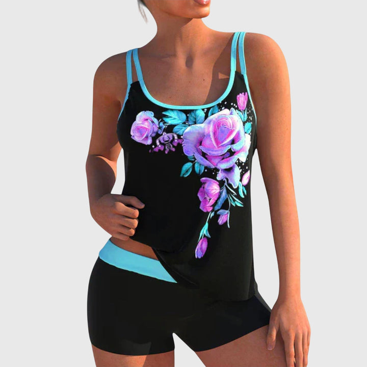 Flor - Tankini floral con short, efecto vientre plano