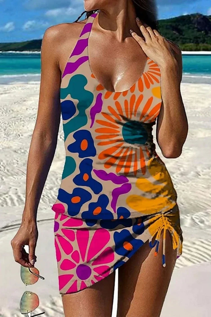 Camila™ | Conjunto de tankini floral con gráfico que cubre el vientre