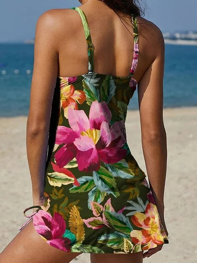 Camila™ | Conjunto de tankini floral con gráfico que cubre el vientre