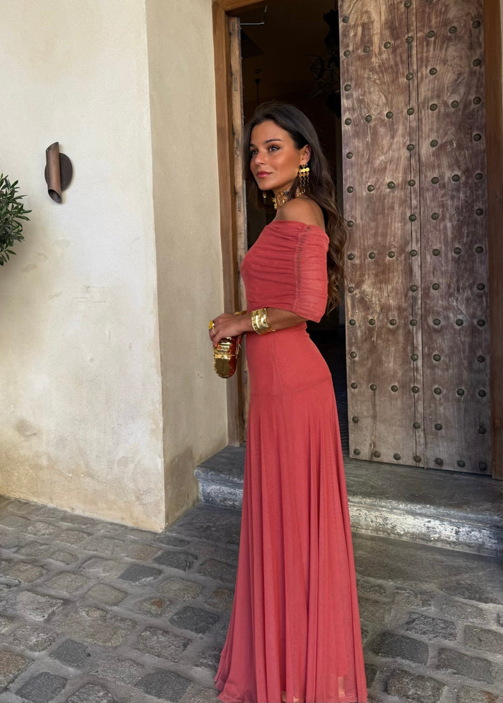 Toledo | Vestido Largo de Tul con Escote Bardot