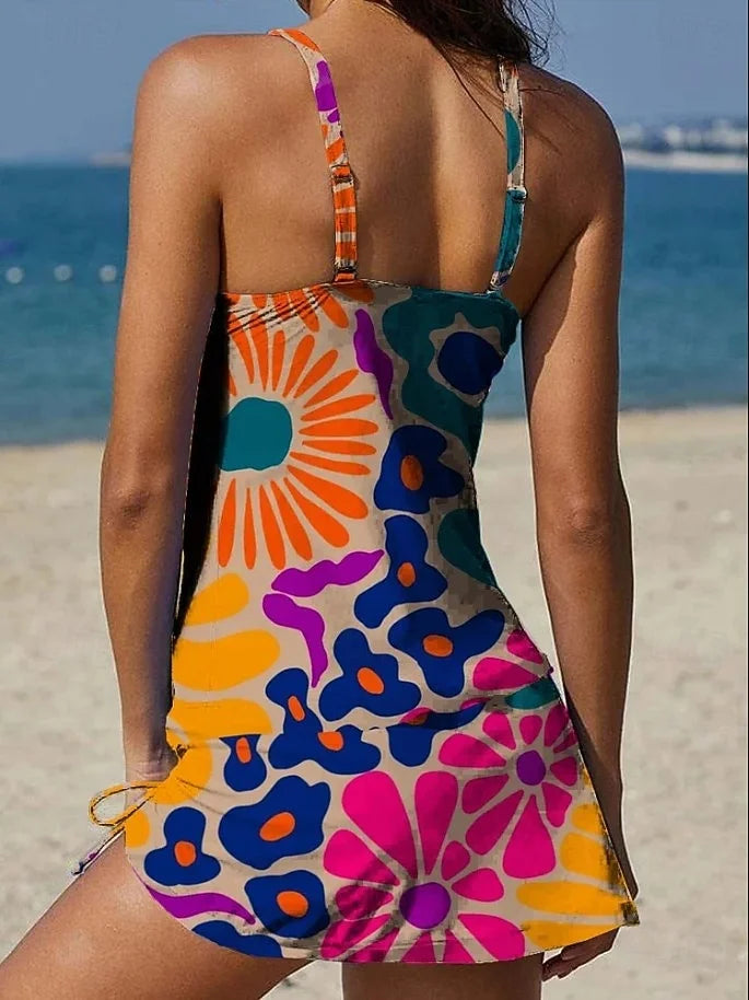 Camila™ | Conjunto de tankini floral con gráfico que cubre el vientre