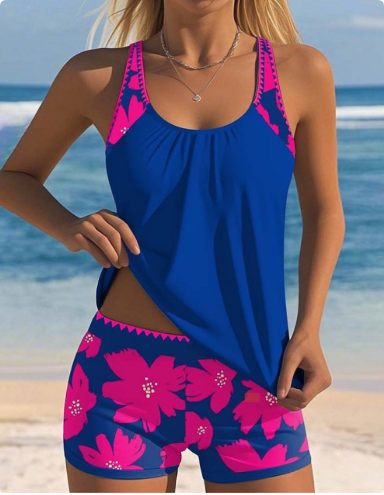Ellen | Conjunto de bañador tipo tank top con boxer floral