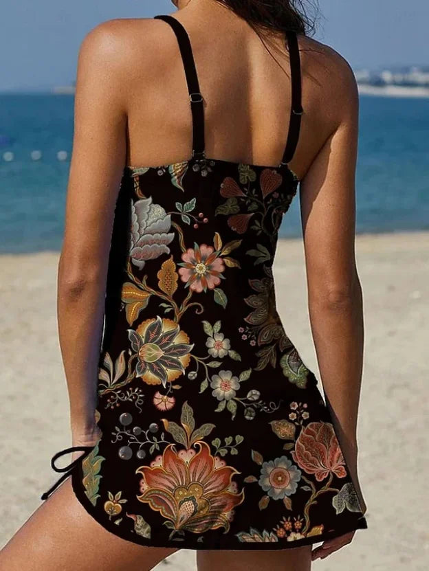 Camila™ | Conjunto de tankini floral con gráfico que cubre el vientre