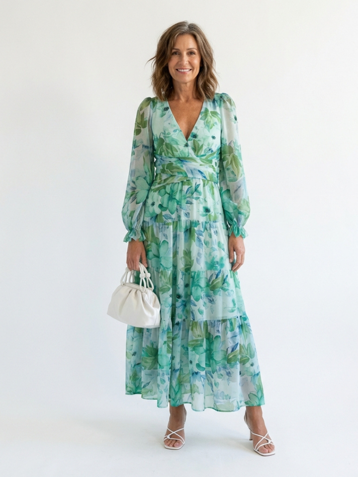 Althea™ | Vestido Maxi Floral de Manga Larga