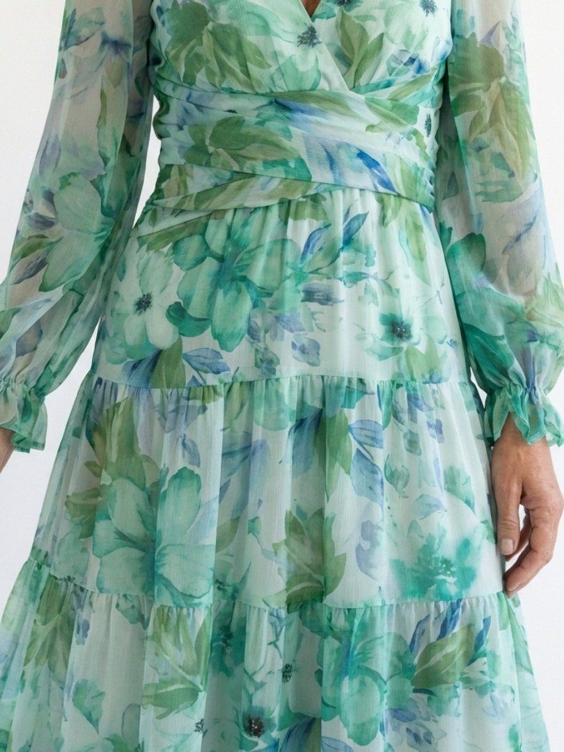 Althea™ | Vestido Maxi Floral de Manga Larga