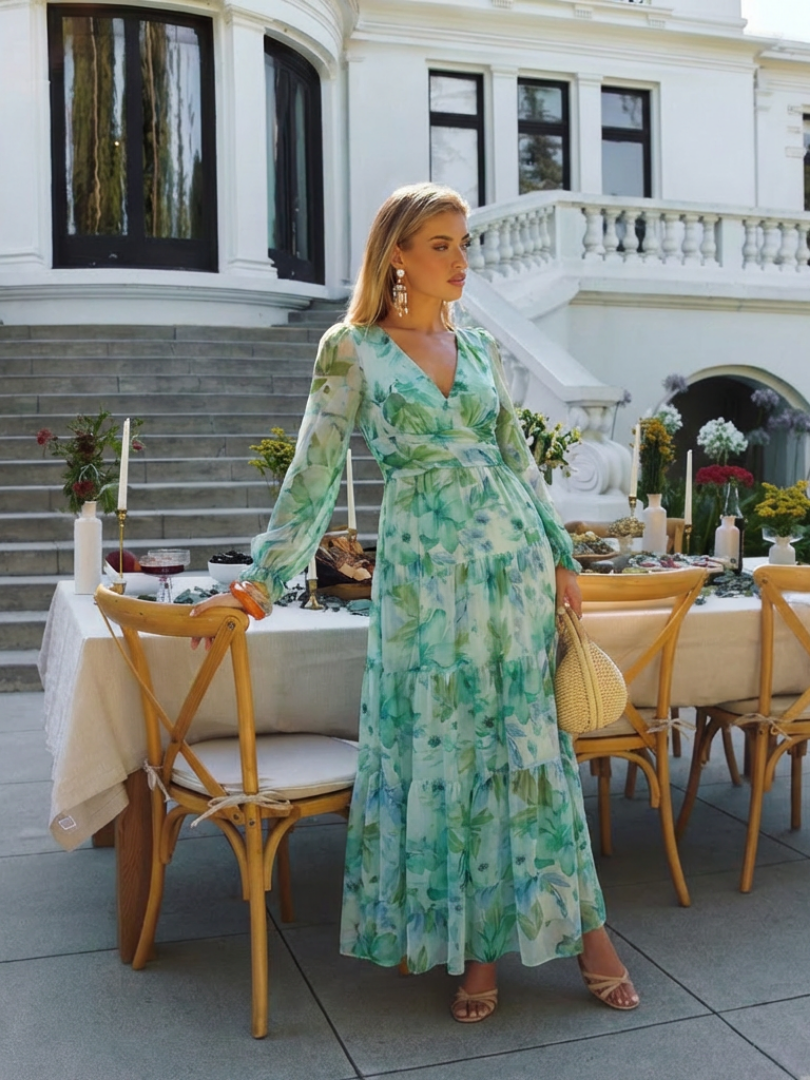 Althea™ | Vestido Maxi Floral de Manga Larga