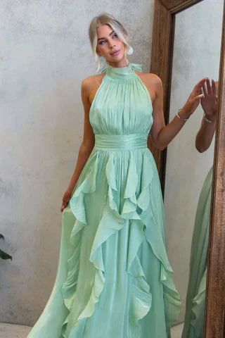 Vestido Maxi Halter con Volantes Celestia