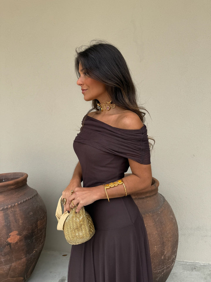 Toledo | Vestido Largo de Tul con Escote Bardot