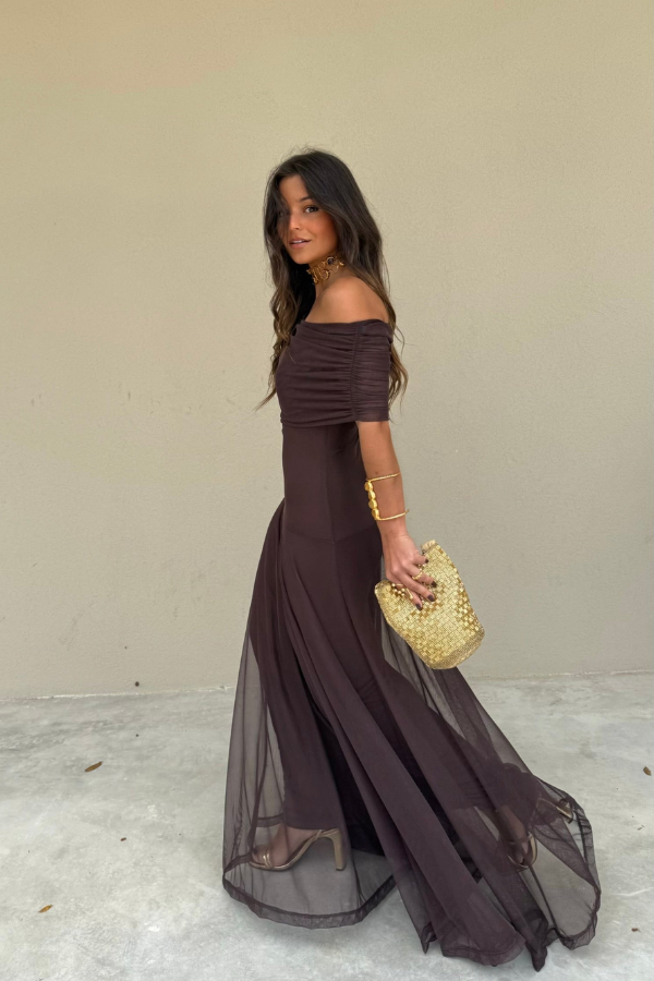 Toledo | Vestido Largo de Tul con Escote Bardot