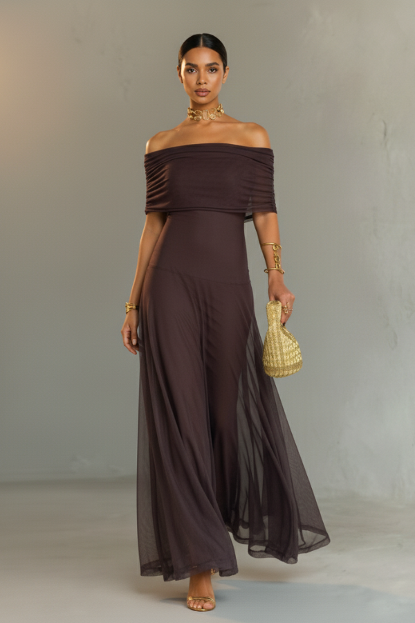 Toledo | Vestido Largo de Tul con Escote Bardot