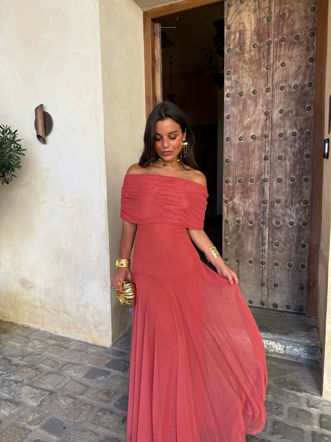 Toledo | Vestido Largo de Tul con Escote Bardot