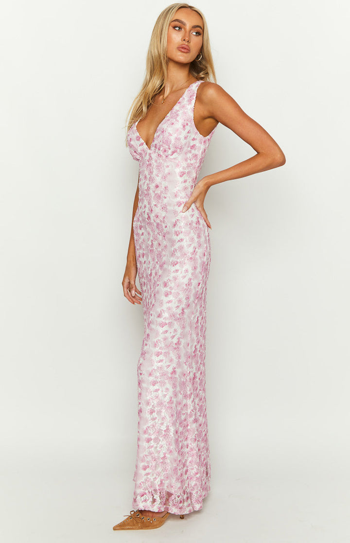 Farida - Vestido Maxi de Encaje Rosa