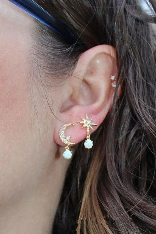 Pendientes de Luna y Estrella en Oro