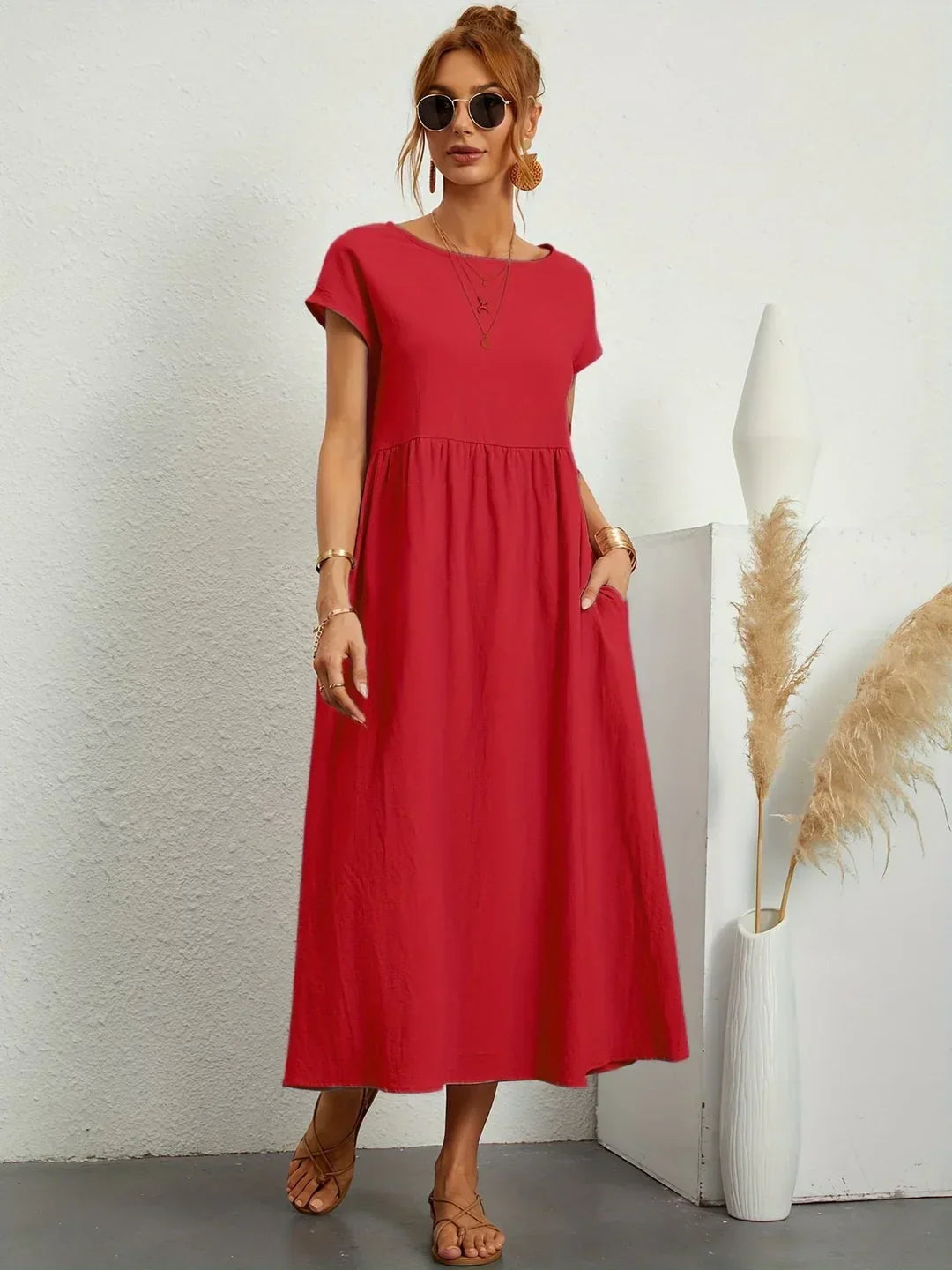 Vestido Ligero de Algodón Suave Con Bolsillos