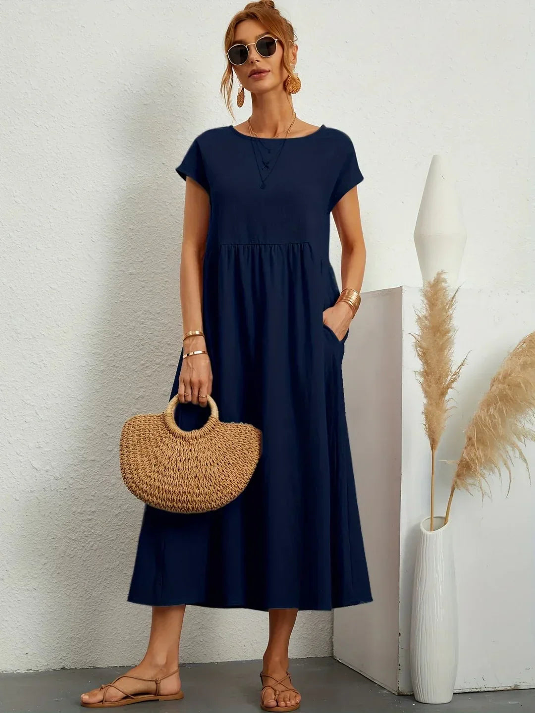 Vestido Ligero de Algodón Suave Con Bolsillos