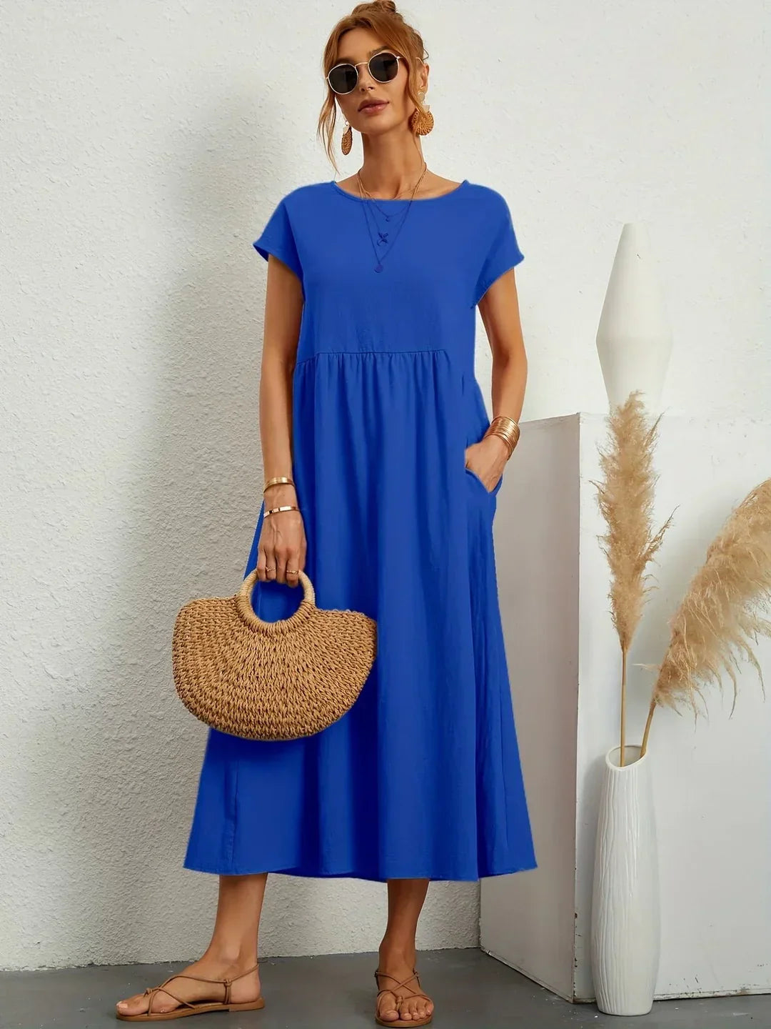 Vestido Ligero de Algodón Suave Con Bolsillos