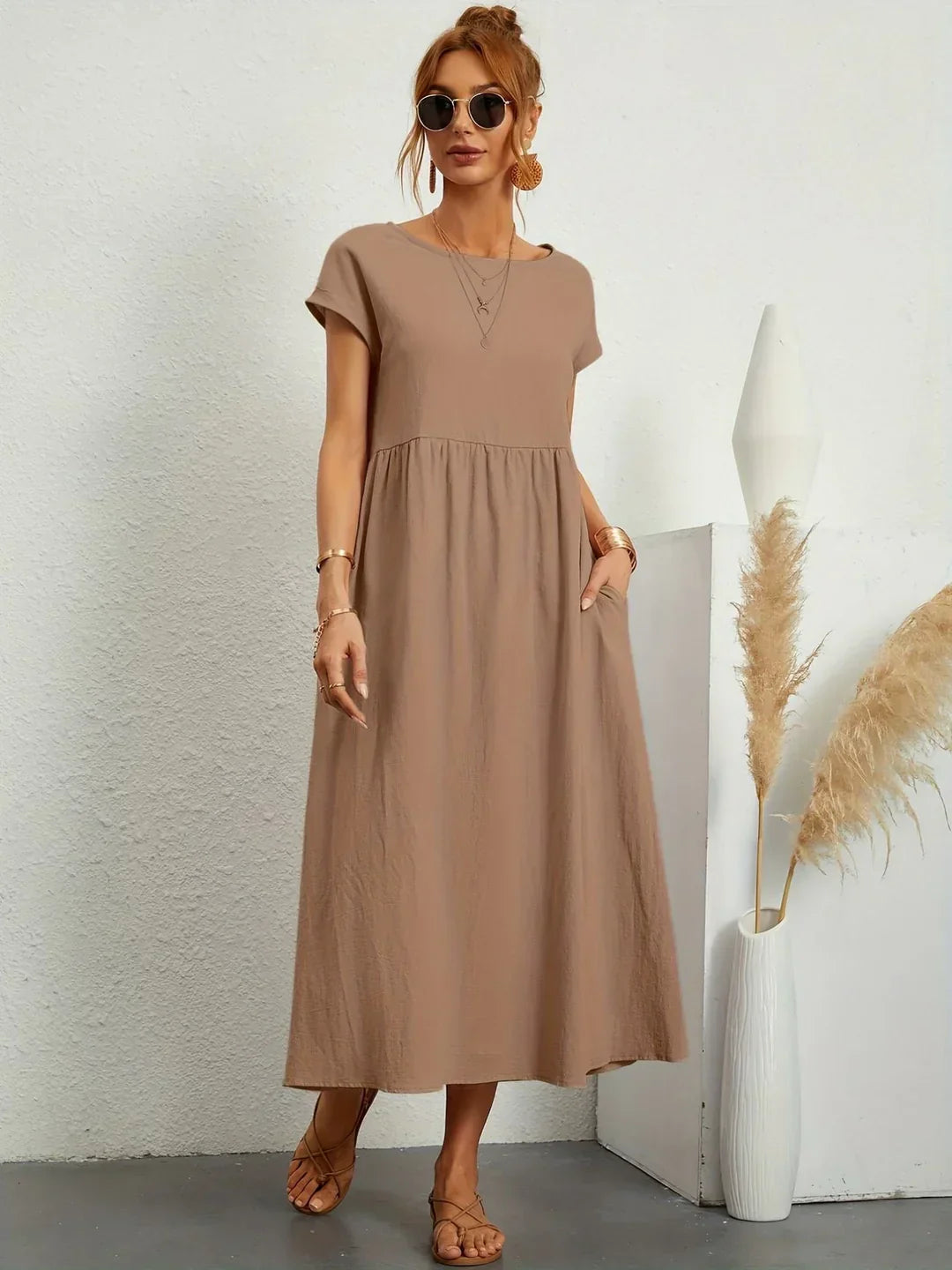Vestido Ligero de Algodón Suave Con Bolsillos