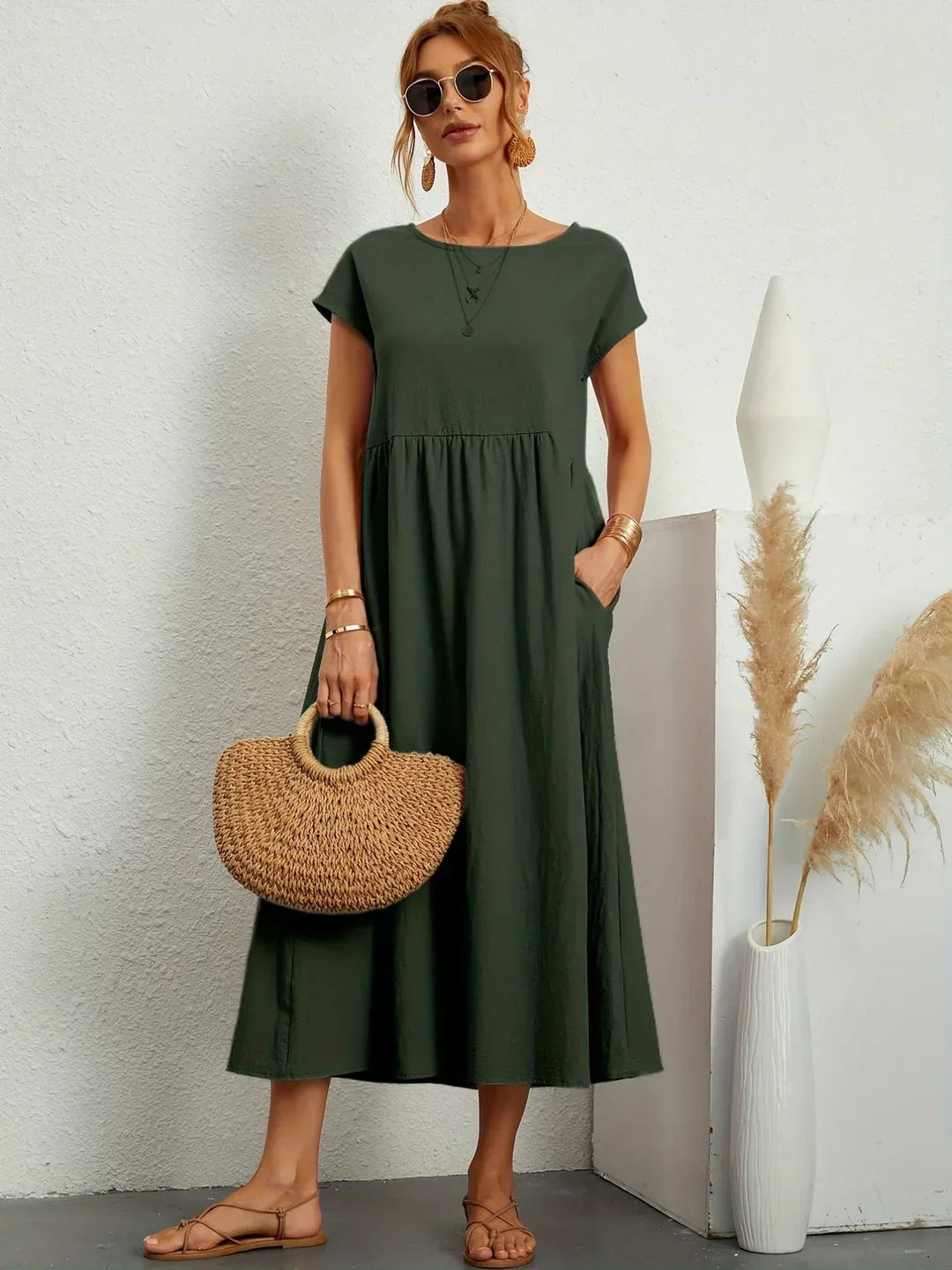 Vestido Ligero de Algodón Suave Con Bolsillos