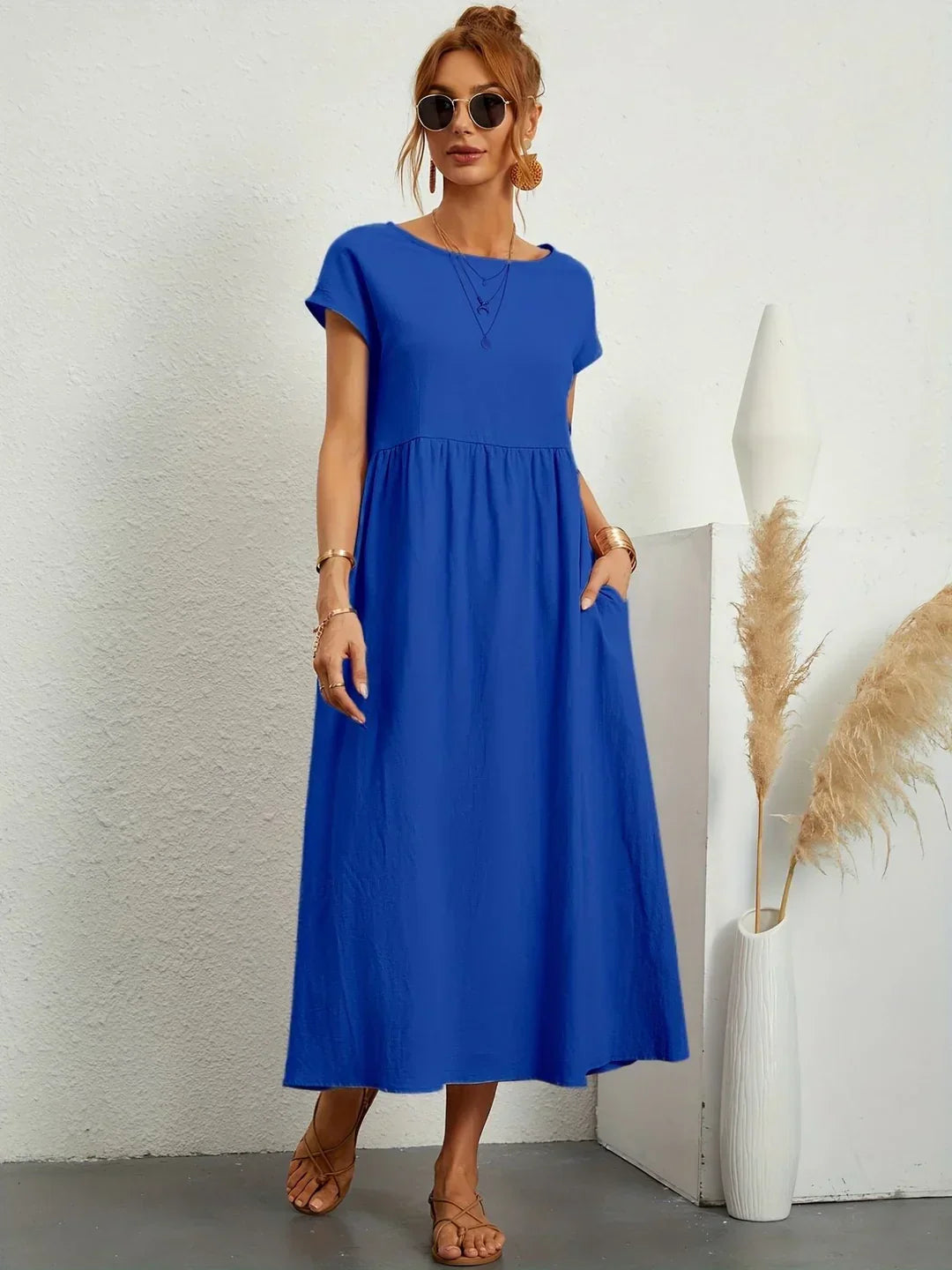 Vestido Ligero de Algodón Suave Con Bolsillos