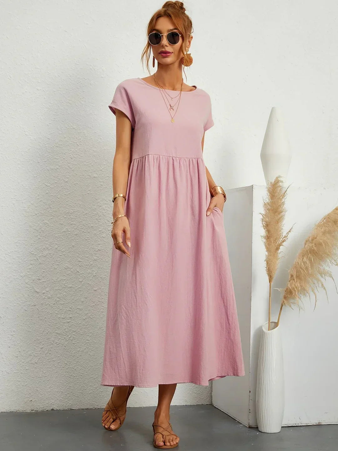 Vestido Ligero de Algodón Suave Con Bolsillos