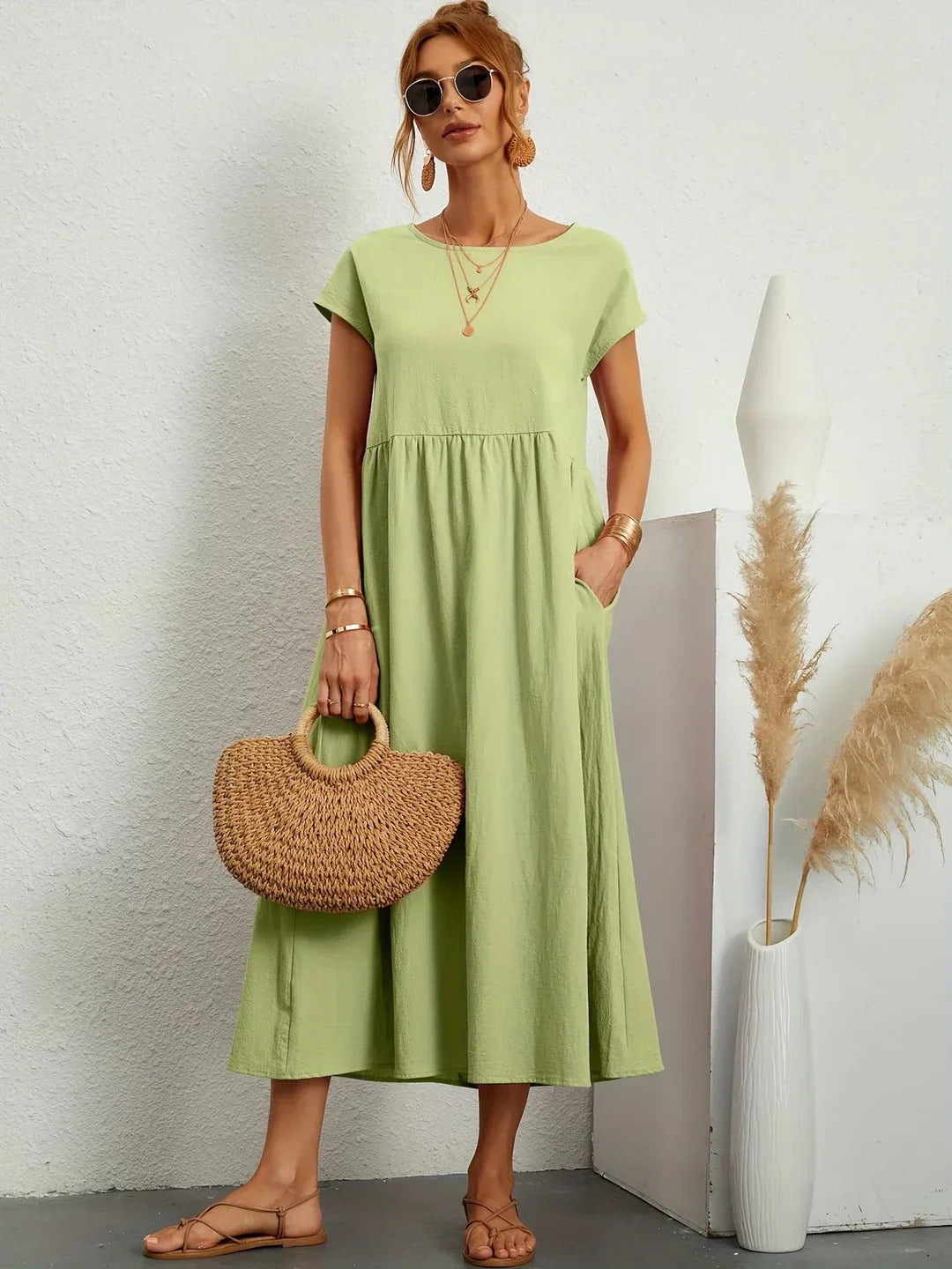 Vestido Ligero de Algodón Suave Con Bolsillos