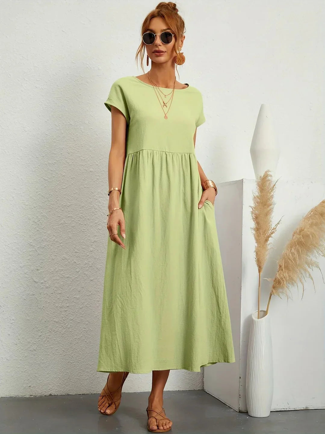 Vestido Ligero de Algodón Suave Con Bolsillos