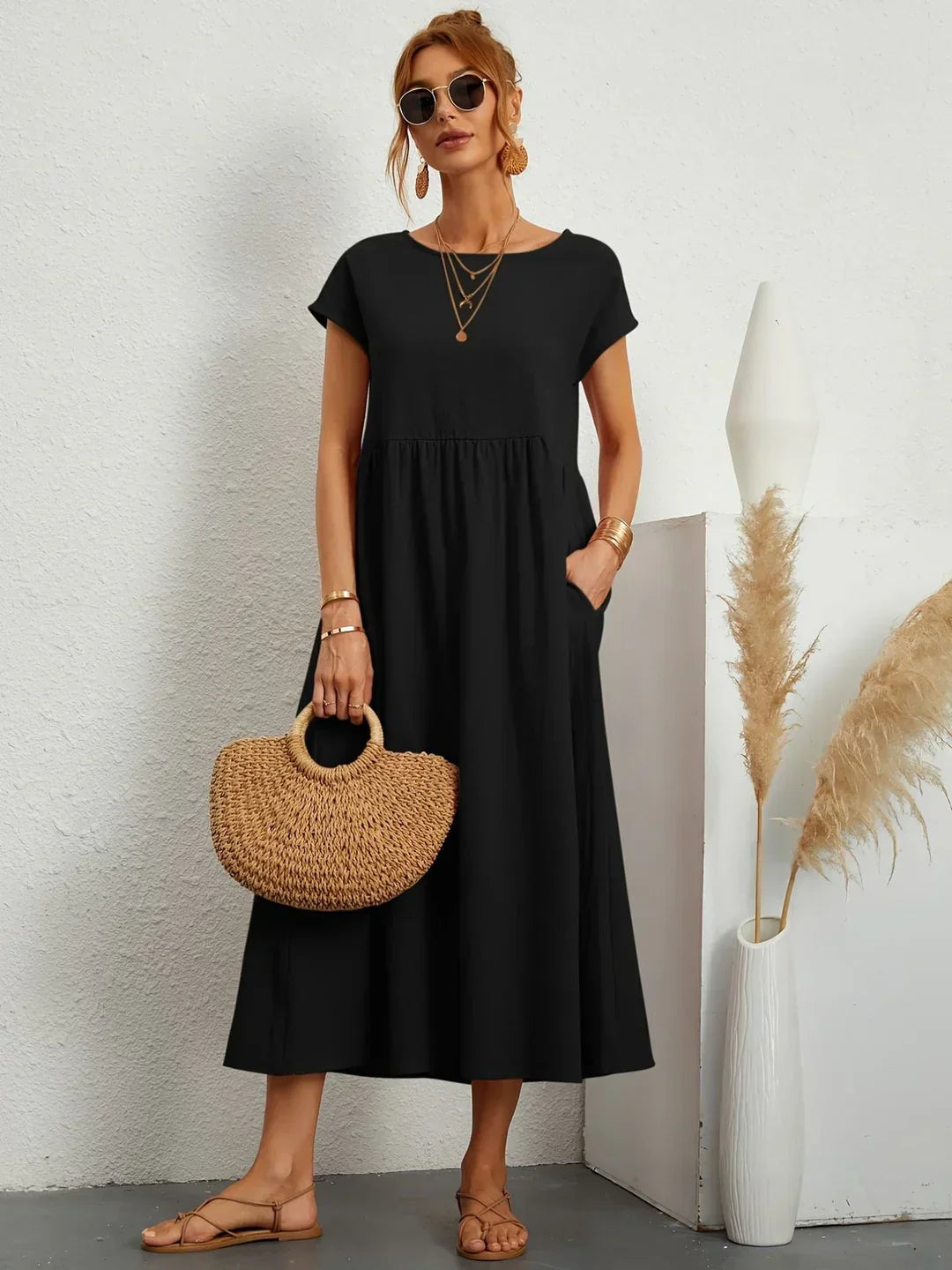 Vestido Ligero de Algodón Suave Con Bolsillos
