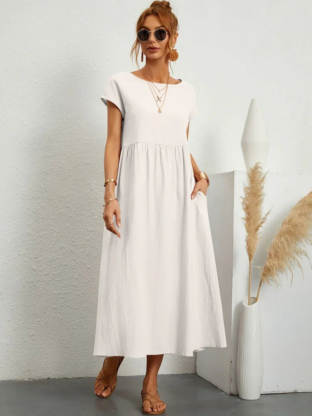 Vestido Ligero de Algodón Suave Con Bolsillos