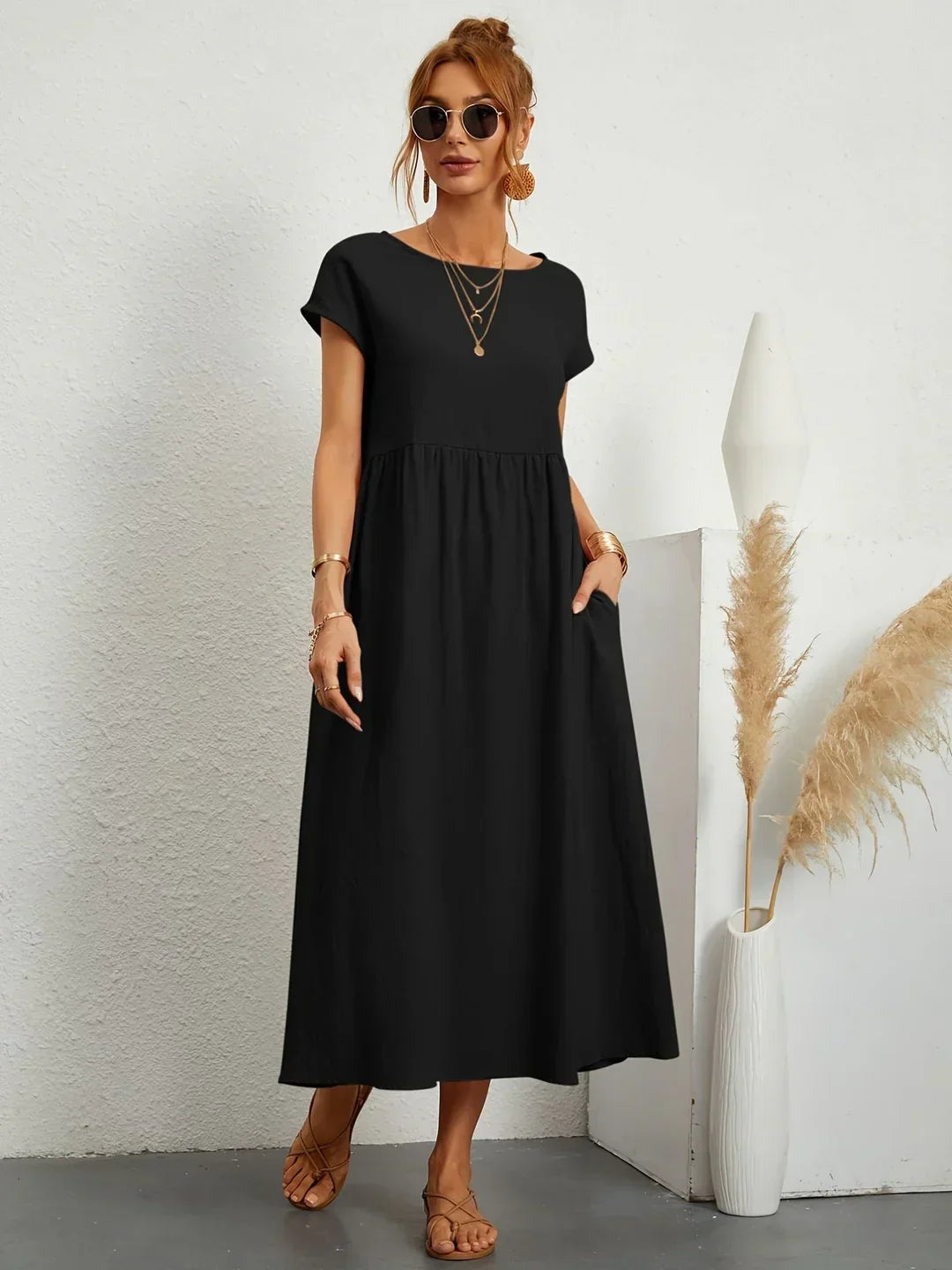 Vestido Ligero de Algodón Suave Con Bolsillos