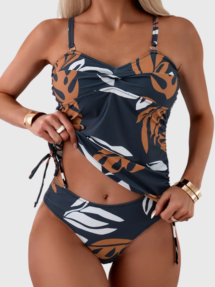 Isla | Conjunto de tankini con estampado de hojas tropicales