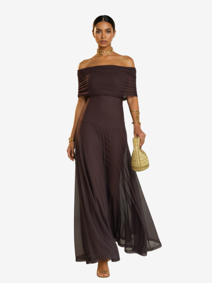 Toledo | Vestido Largo de Tul con Escote Bardot