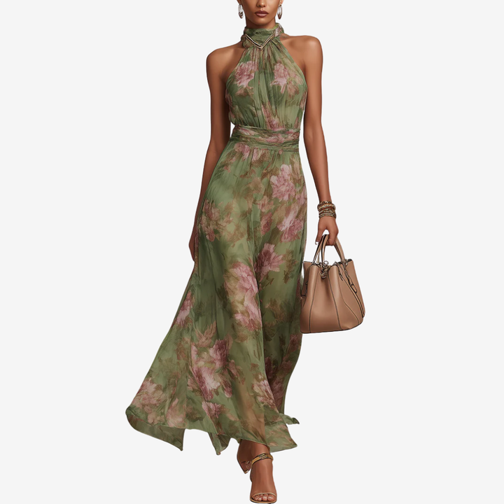 Monika | Vestido Maxi Floral con Cuello Halter