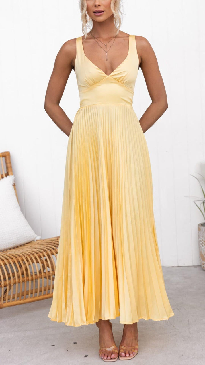 Malka™ | Vestido Maxi con Escote en V Plisado