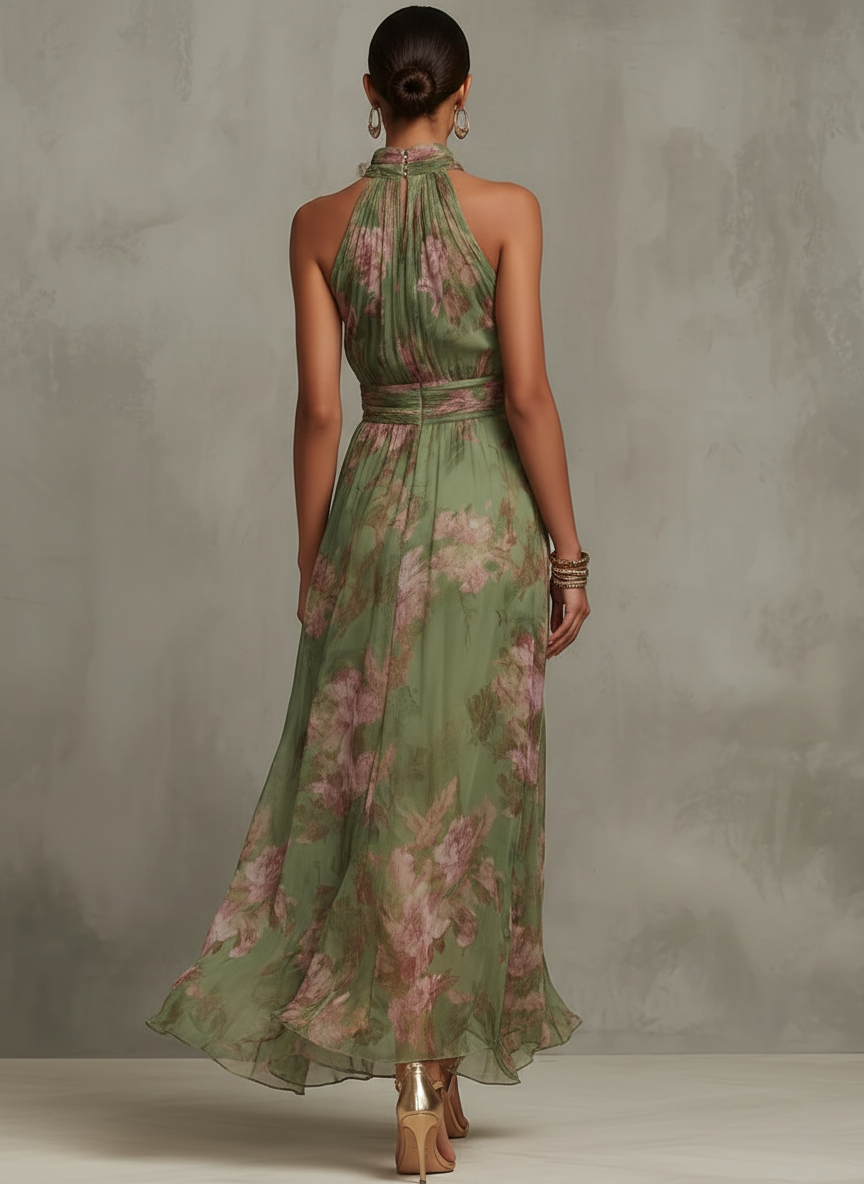 Monika | Vestido Maxi Floral con Cuello Halter