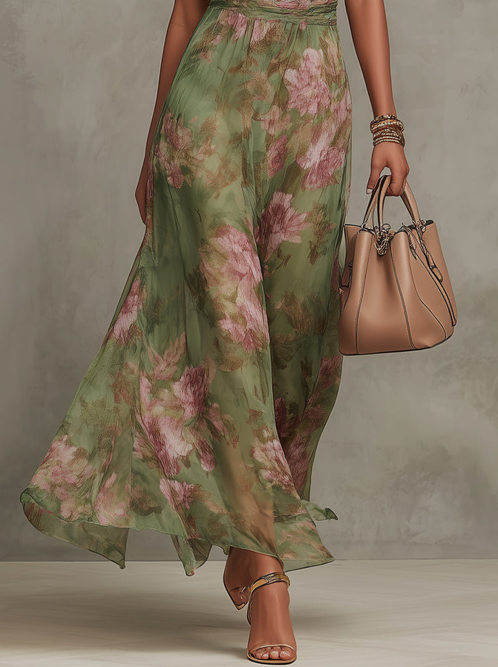Monika | Vestido Maxi Floral con Cuello Halter