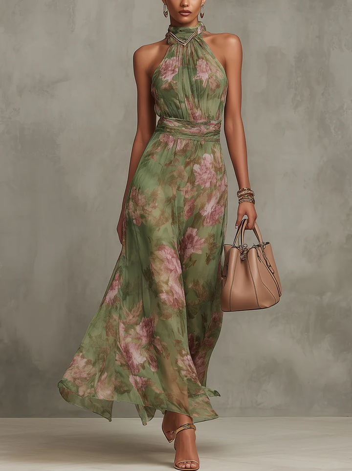 Monika | Vestido Maxi Floral con Cuello Halter