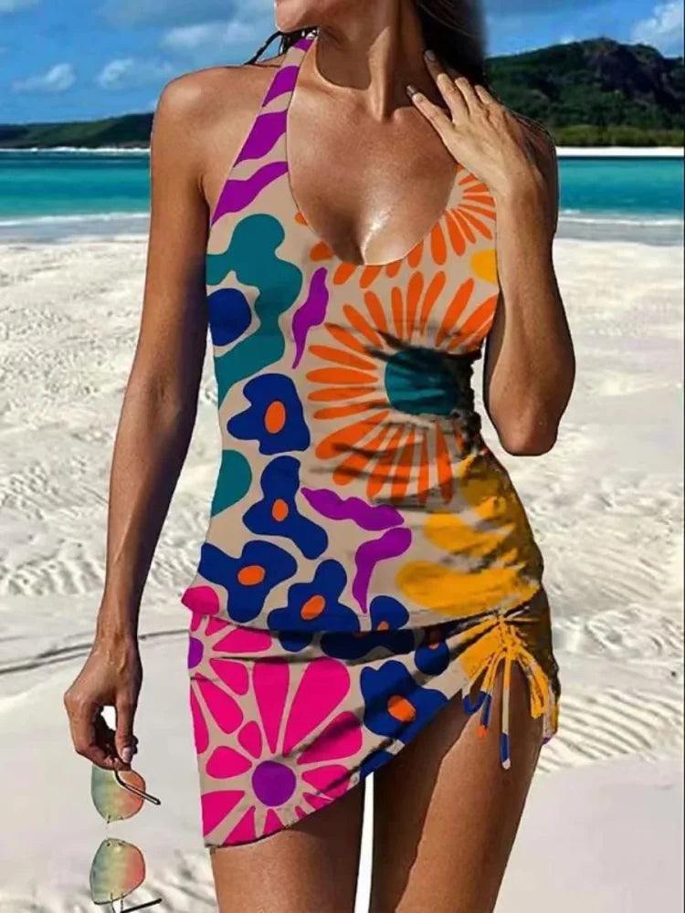 Camila™ | Conjunto de tankini floral con gráfico que cubre el vientre