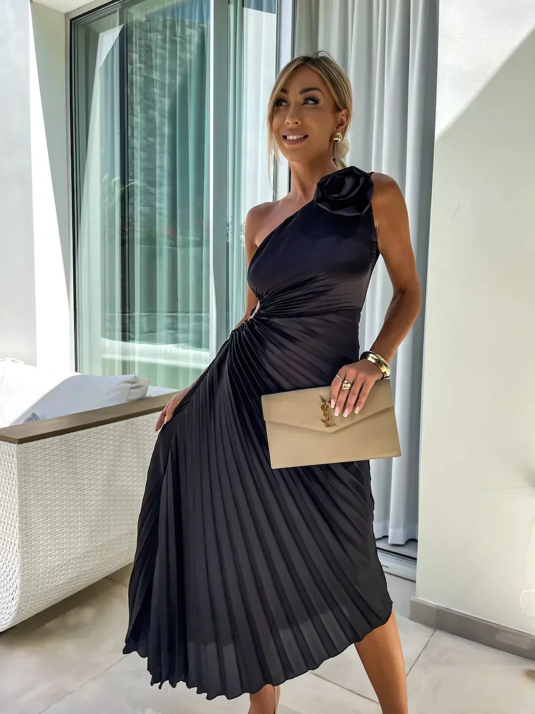Eya™ | Elegante Vestido Maxi Floral de Un Hombro