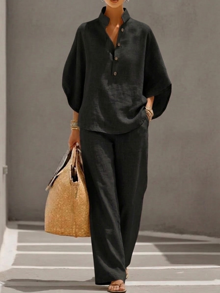 Catalina | Conjunto con Mangas Murciélago y Pantalón Ancho